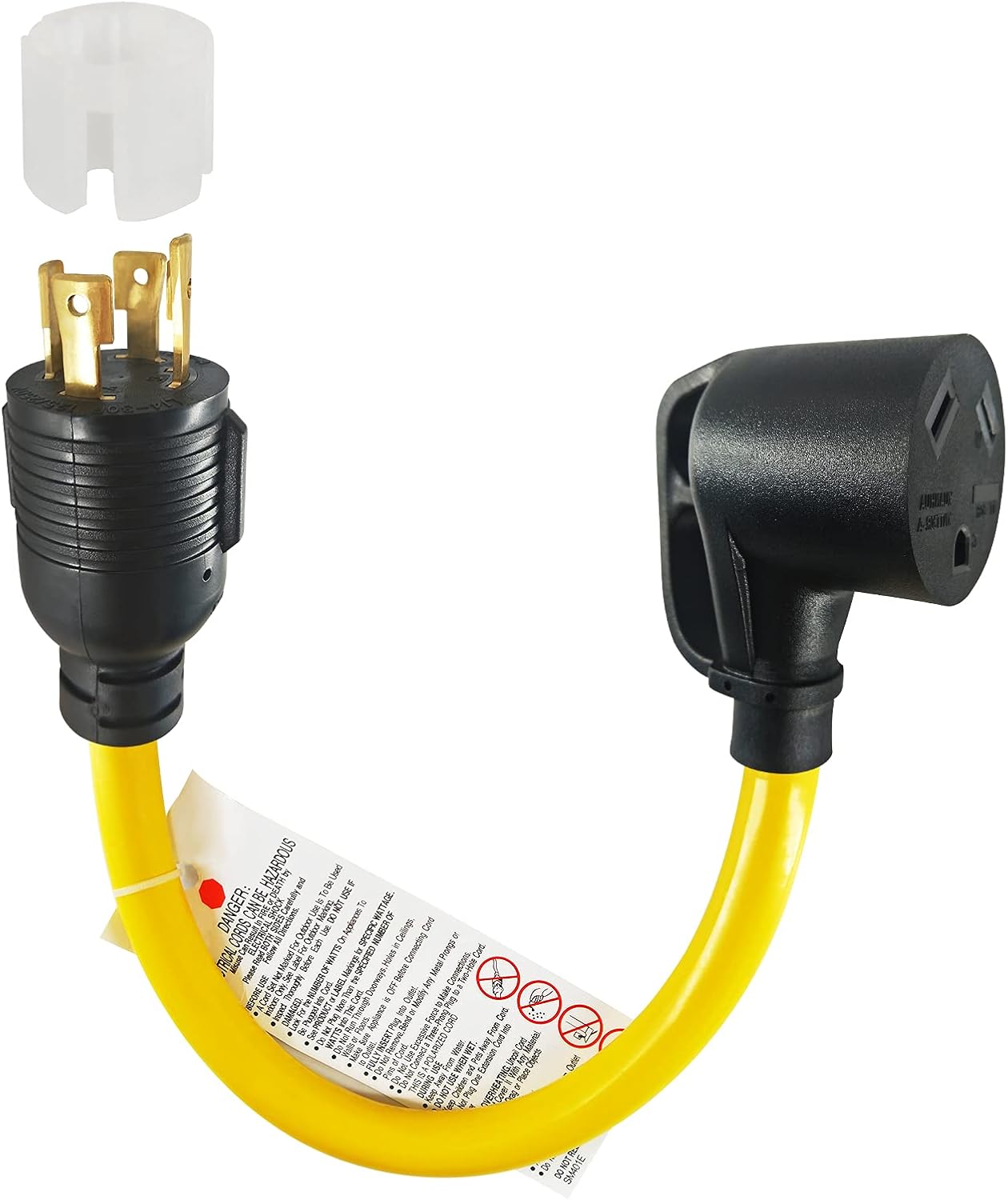 Lifesmells 4 Prong 30 Amp to 30 Amp RV Generator Adapter Cord-L14-30P Locking Male Plug to TT-30R Female with LED Power Indicator-for RV Travel, Rainy Weather, Power outages-12 Inch STW 10/3 Yellow