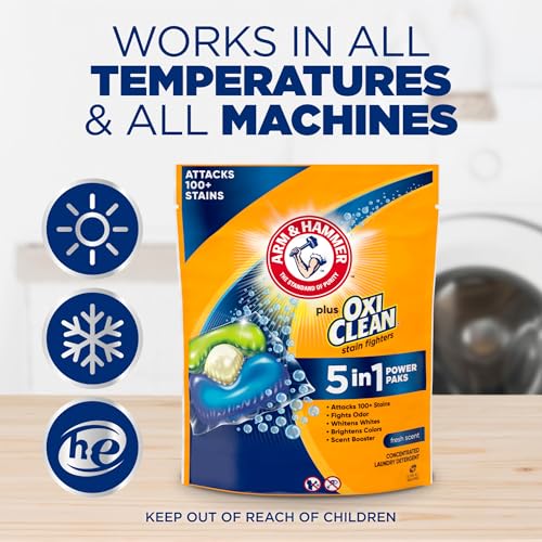 Arm & Hammer Plus OxiClean 5-in-1 Laundry Detergent Power Paks, 42 Count (Packaging may vary)