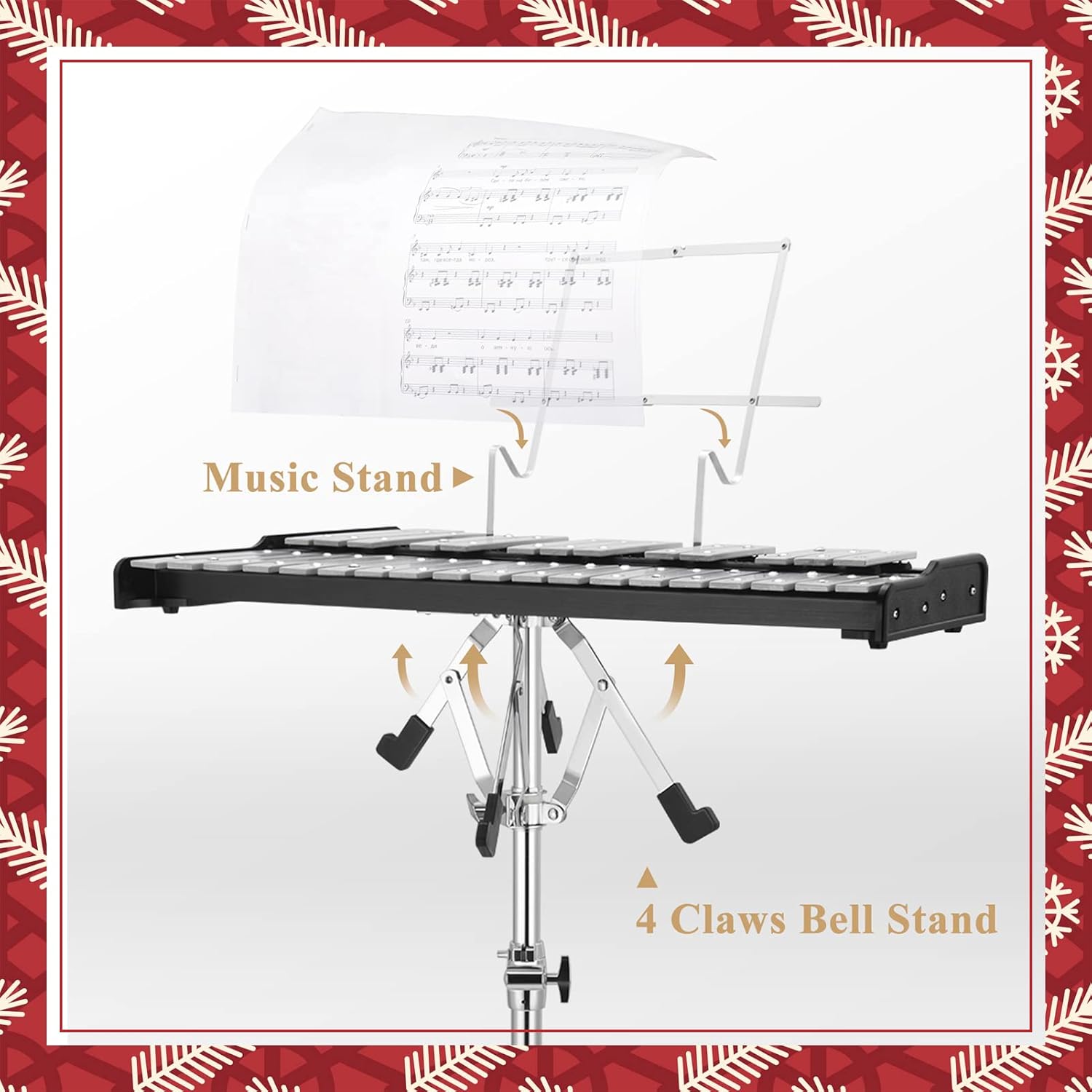 Eastar Advanced 32 Note Glockenspiel Xylophone Bell Kit Percussion Kit for Adult with 8 Inch Drum Practice Pad, Stand, Glockenspiel Stick, Drum Sticks and Carrying Bag