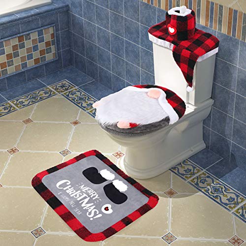 D-FantiX Gnome Toilet Seat Cover and Rug Set of 5, Funny Swedish Tomte Gnomes Scandinavian Christmas Bathroom Decorations 2025