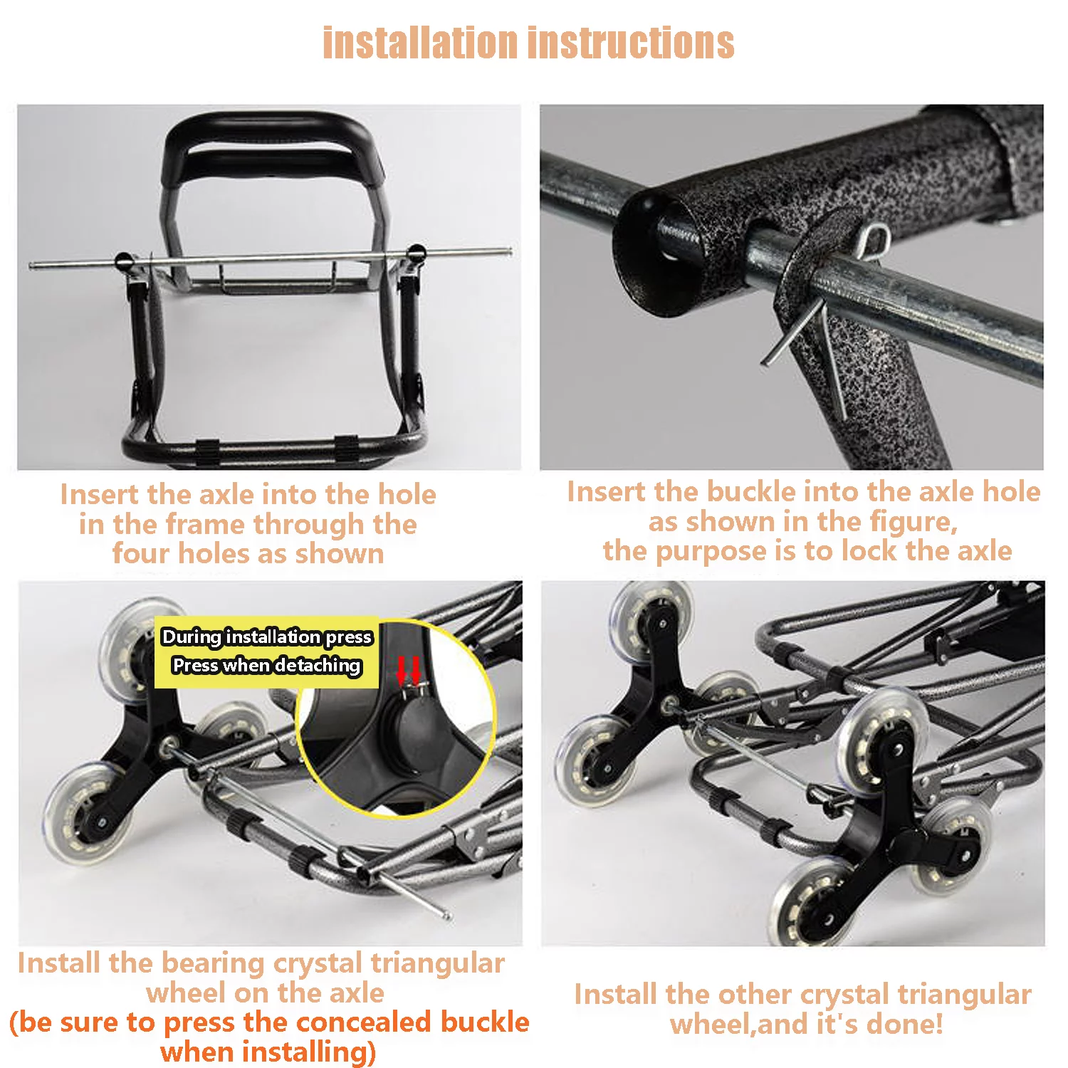 Folding Shopping Cart, Heavy Duty Grocery Cart with Wheels, Easy Stair-Climbing Large Utility Cart Trolley for Groceries, Laundry, Pantry, Garage,Stainless Steel Wheel,Blue - Radiant Selections