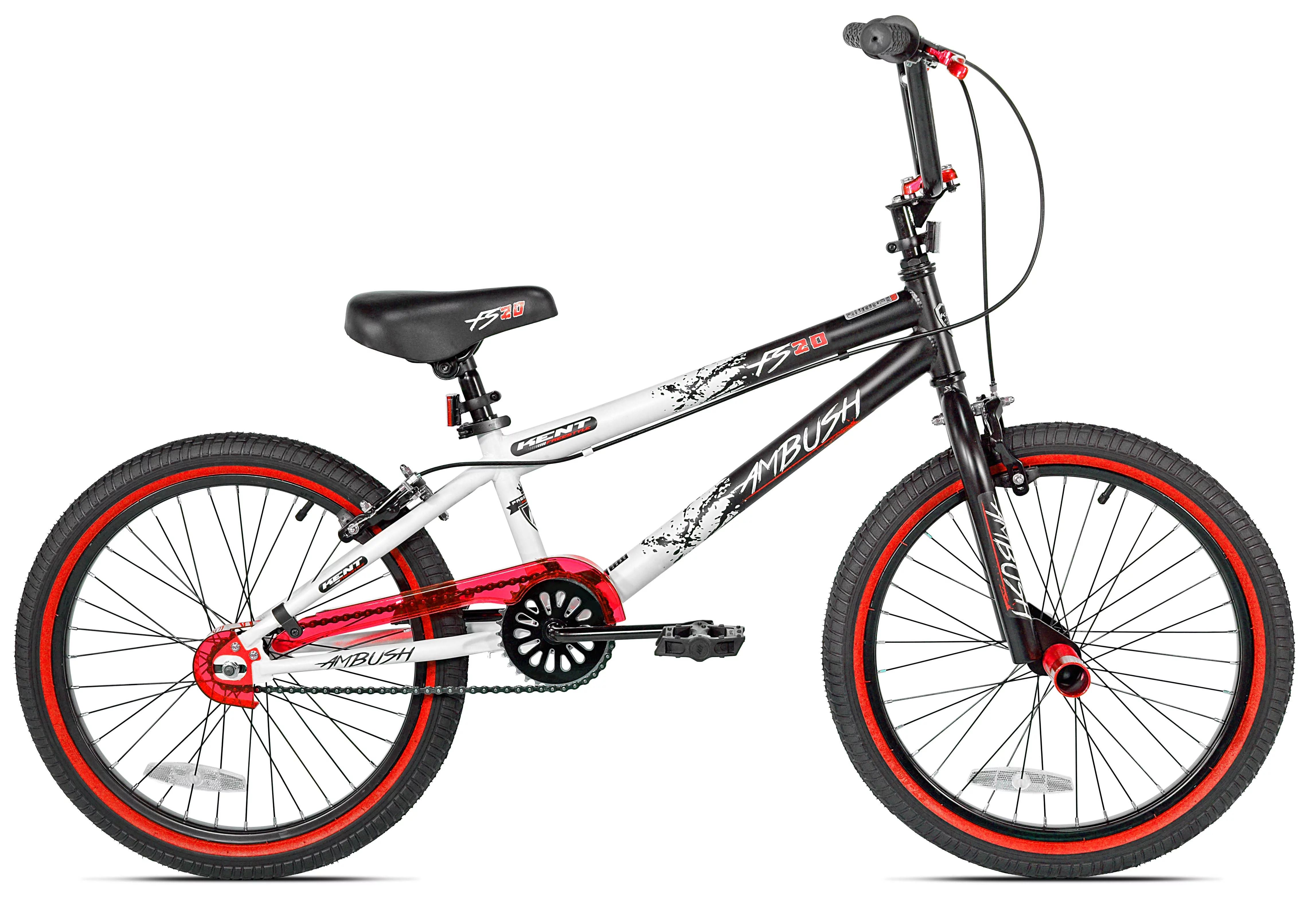 Kent Bicycle 20 In. Ambush Boys BMX Bike, Black and White with Red Rim