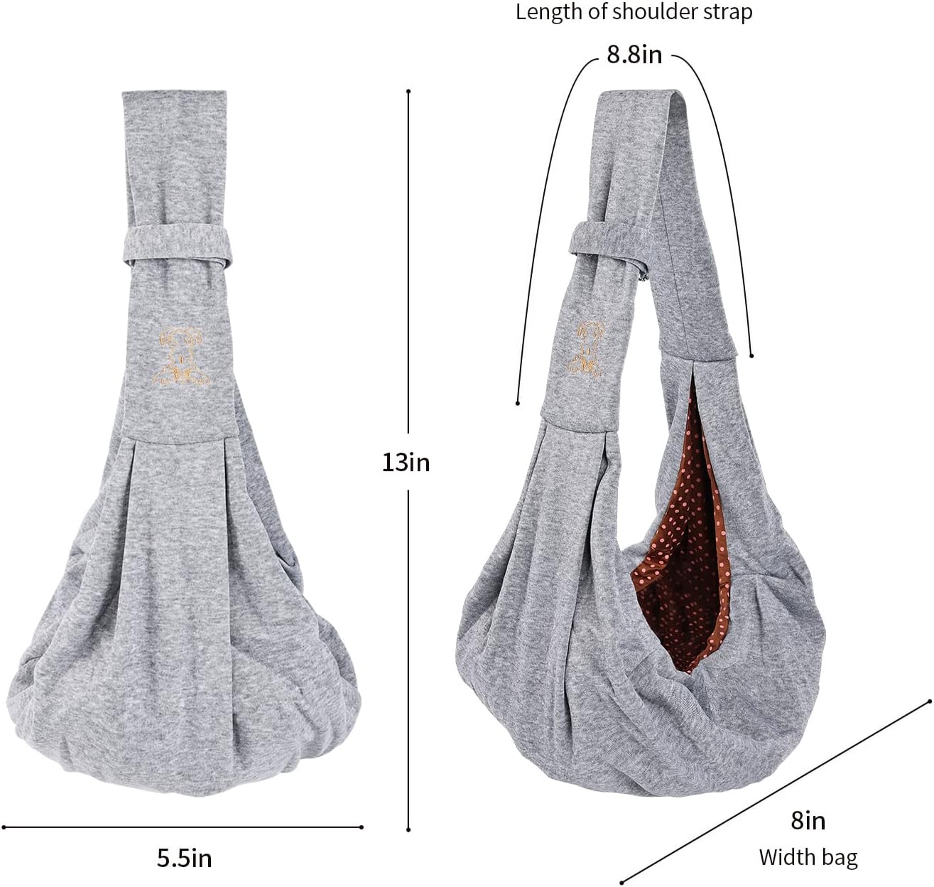 Dog Sling Carrier, Subway Hands-Free Dog Cat Carrying Bag, Double-Sided Reversible Soft Fabric Puppy Sling, Outdoor Breathable Cotton Carrier for Medium Dog Cat Pet（Pink）