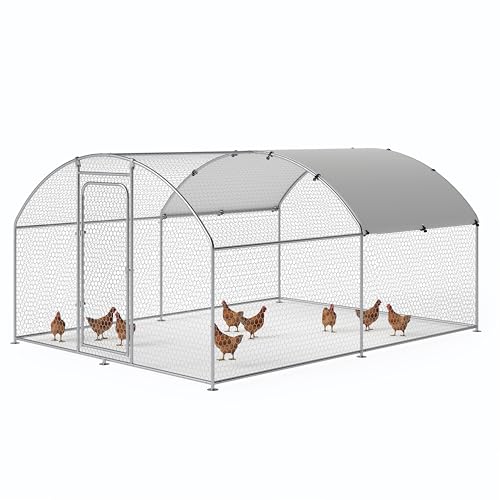 Large Metal Chicken Coop with Roosting Perch Walk-in Poultry Cage Chicken Run House Chicken Pen Spire Shaped Coop with Waterproof Cover for Outdoor Backyard Farm Use(10' L x 13.2' W x 6.4' H)
