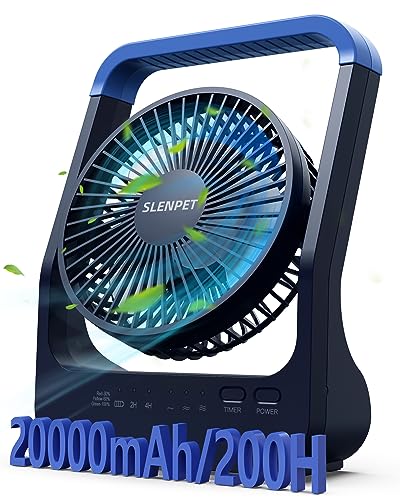 SLENPET 20000mAh Rechargeable Portable Clip on Fan, Last 78 hrs, 4 Speeds Camping Fan, Battery Operated Desk Fan with Light & Hook, 8 inch Personal Fan for Outdoor Golf Cart Stroller Camping