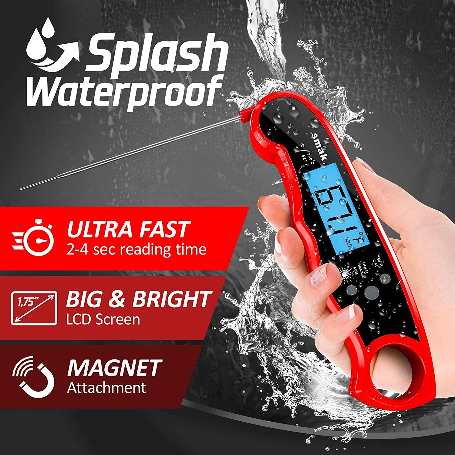 Digital Instant Read Meat Thermometer - Waterproof Kitchen Food Cooking Thermometer with Backlight LCD - Best Super Fast Electric Meat Thermometer Probe for BBQ Grilling Smoker Baking Turkey (Plum)