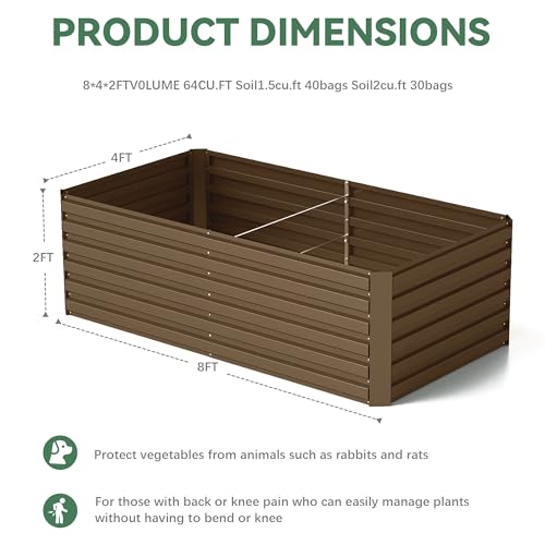 FOOWIN 2pcs 8x4x2ft Galvanized Raised Garden Bed, Planter Raised Garden Boxes Outdoor, Large Metal Raised Beds for Gardening, Garden Bed for Vegetables, Flowers, Herb,478 Gallon Capacity, Brown