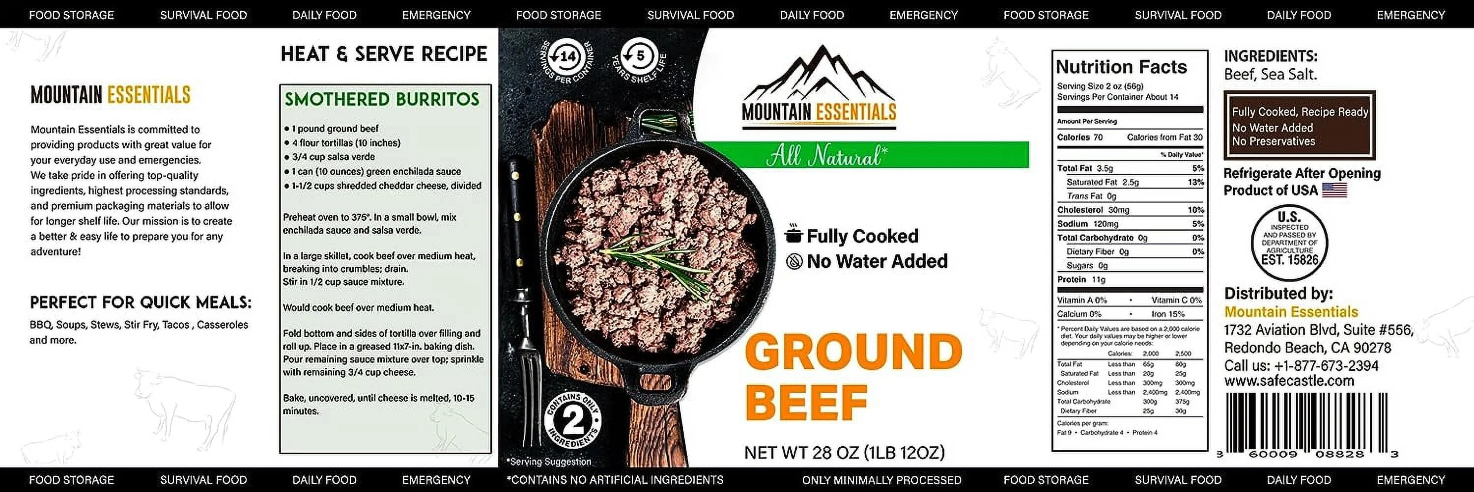 (6 Cans Pack) MOUNTAIN ESSENTIALS Canned Ground Beef 28 Ounce Cans Fully Cooked | Ready to Eat | No Water Added | No Preservatives | Survival & Emergency Food For Hiking, Backpacking & Camping