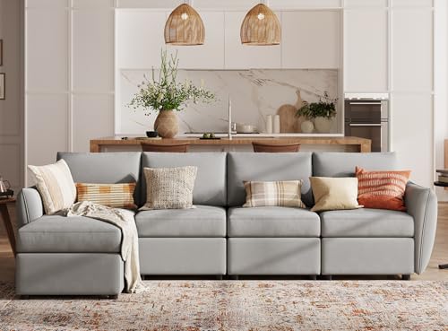 LINSY HOME Modular Sofa, All Covers Washable Changeable Sectional Couch with Storage & Memory Foam, U Shaped 4 Seat Sofa with 2 Ottomans for Living Room, Rounded Arm, Dark Grey