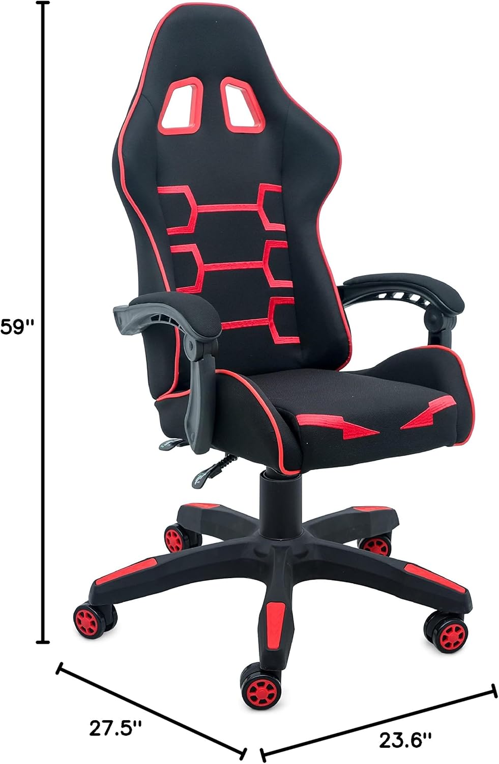 Reclining mesh Fabric Gaming Chair with Hinged Armrests, Black/Red