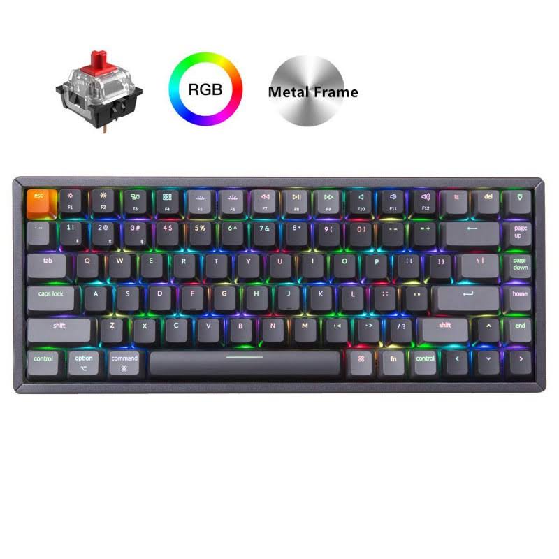 Keychron K2 Wireless Bluetooth/USB Wired Gaming Mechanical Keyboard, Compact 84 Keys RGB LED Backlit Red Switch N-key rollove