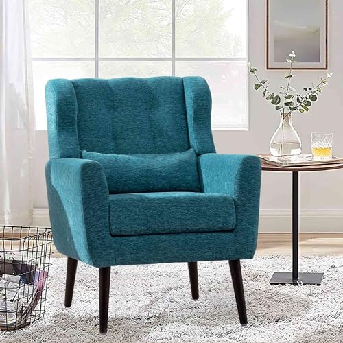 Modern Accent Chair Set of 2,Upholstered Foam Filled Living Room Chairs,Comfy Reading Chair,Mid Century Modern Chair with Chenille Fabric,Lounge Arm Chairs Armchair for Living Room Bedroom (Dark Blue)