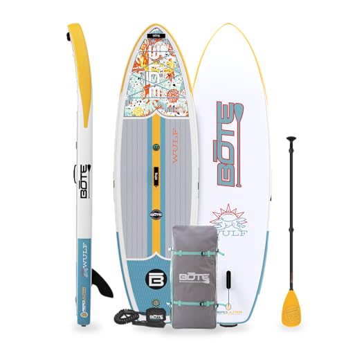 BOTE Wulf Aero Inflatable Stand Up Paddle Board Kit Includes Accessories Adjustable Paddle iSUP Travel Bag Blow Up Pump Safety SUP Coiled Leash Multiple Sizes
