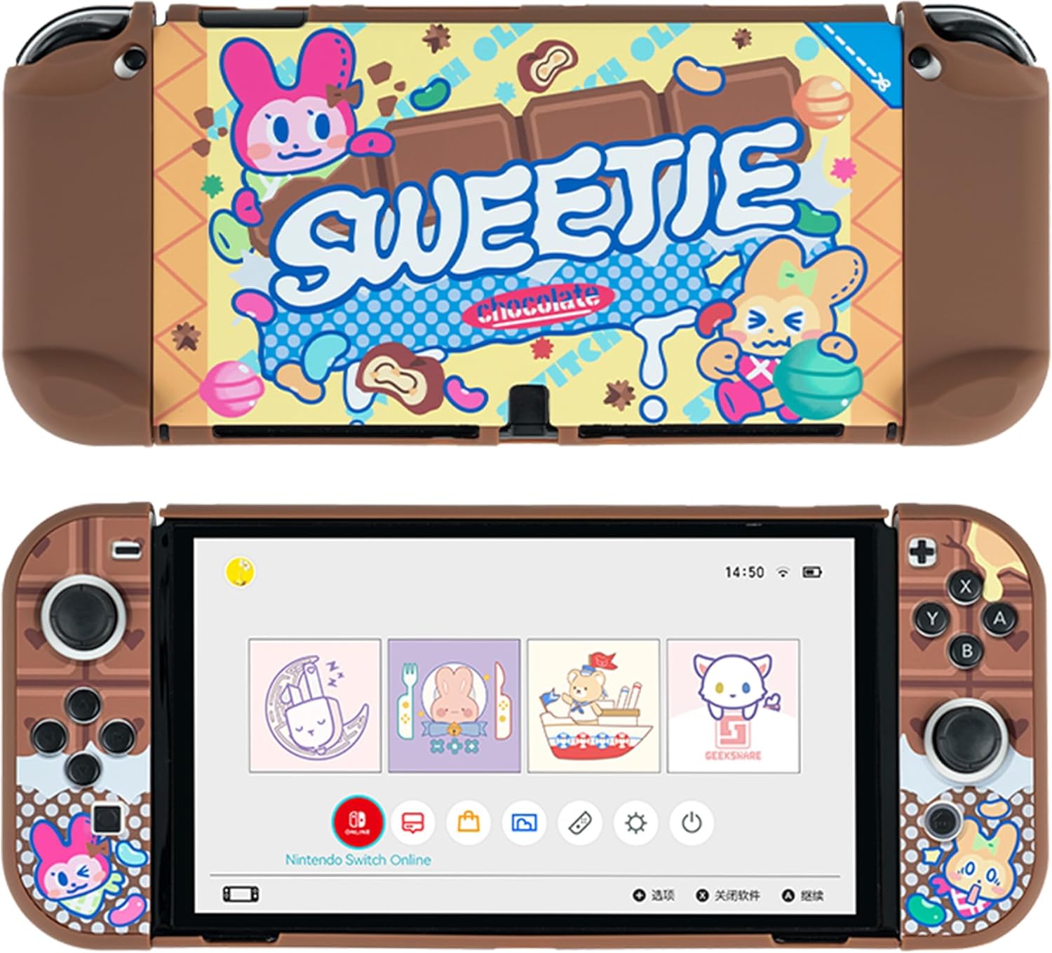 GeekShare Protective Case for Switch OLED Model Hard Shell Kawaii Sweetie Slim Cover Case Compatible with Nintendo Switch OLED and Joy-Con - Anti-Scratch - Candy Party