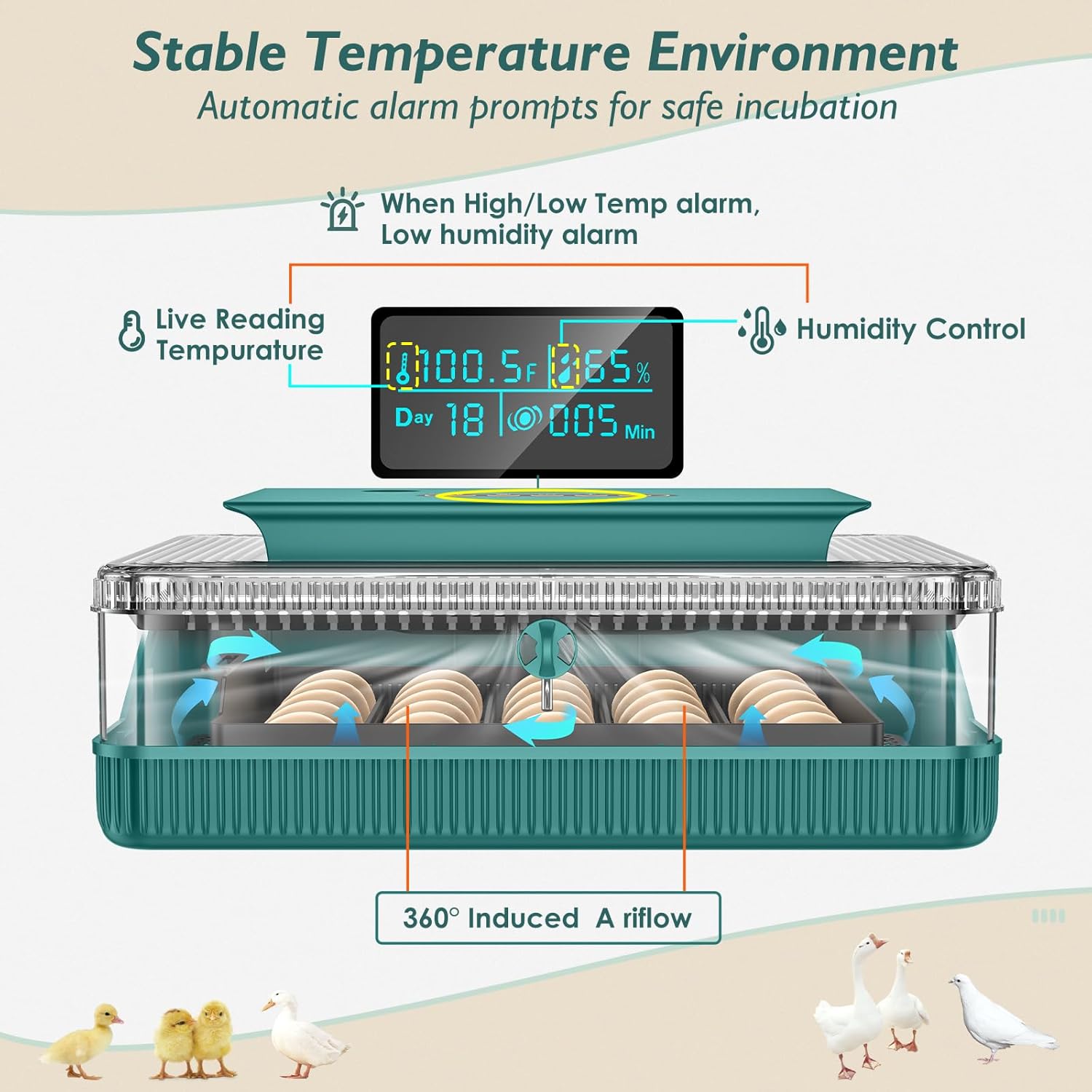 25 Egg Incubator for Hatching Eggs Chicks w Automatic Turner, LED Humidity Display, Candler and Day Tractor for Chicken, Duck, and Quail Turkey Hatching Chicks