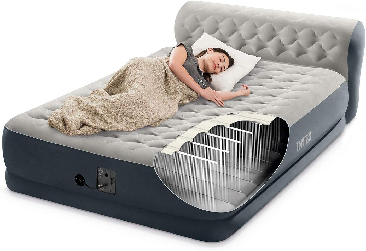Intex Queen Dura-Beam Deluxe Series Comfort Headboard Airbed with Internal Pump