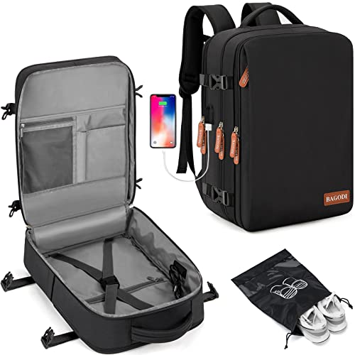 Travel Laptop Backpack,15.6 Inch Flight Approved Carry on Backpack,Waterproof Large 40L Hiking Backpack Casual Daypack (Black)