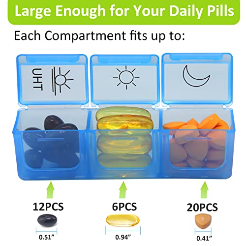 Weekly Pill Organizer 3 Times a Day, GOGOODA 7 Day Pill Box Vitamin Container Holder with Removable Tray for Fish Oils/Supplements