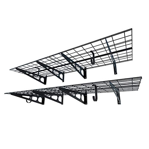 FLEXIMOUNTS 2-Pack 2x6ft Garage Shelving 24-inch-by-72-inch Wall Shelf Garage Storage Rack Floating Shelves, Black