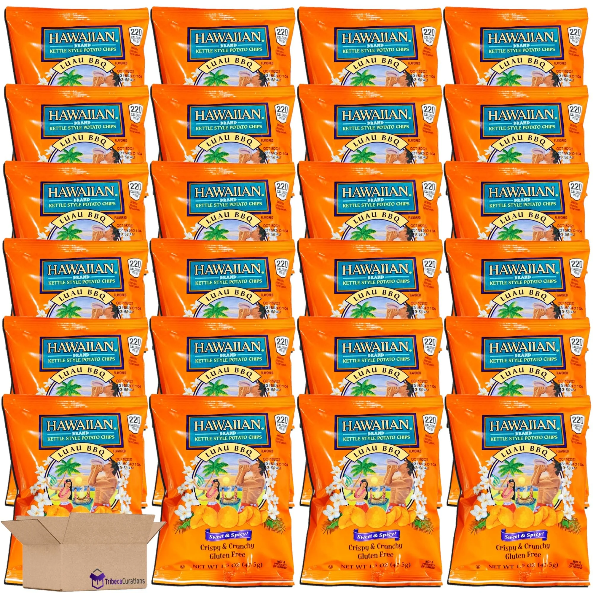 Tribeca Curations | Hawaiian Kettle Style Potato Chips Value Pack | Luau BBQ | Bundled by Tribeca Curations | 1.5 Ounce Bag | Pack of 24