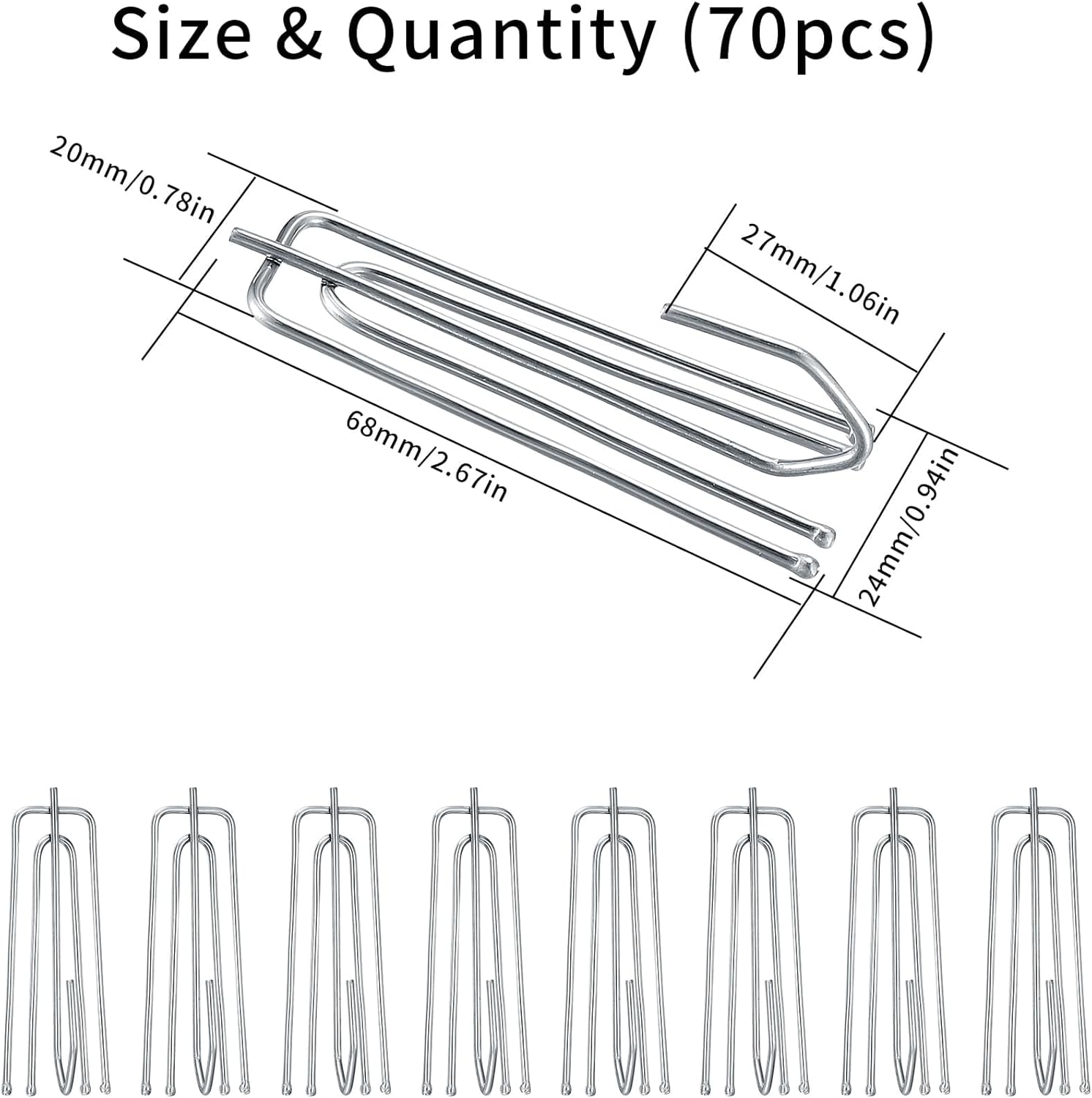Curtain Hooks for Drapes, 70pcs Pinch Pleat Curtain Hooks, Curtain Tape Drapery Pleat Hooks, Curtain Pleater Tape Hooks, 4 Prongs Drapery Hook Pins Stainless Steel for Pleated Drapes Curtain