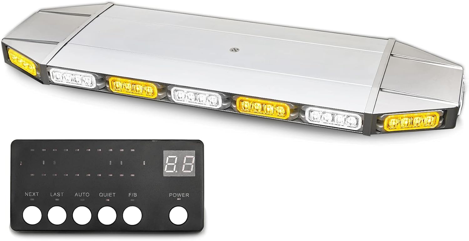 V-SEK LED Rooftop Emergency Warning Lights Strobe Light Bar Traffic Advisor-Amber&White