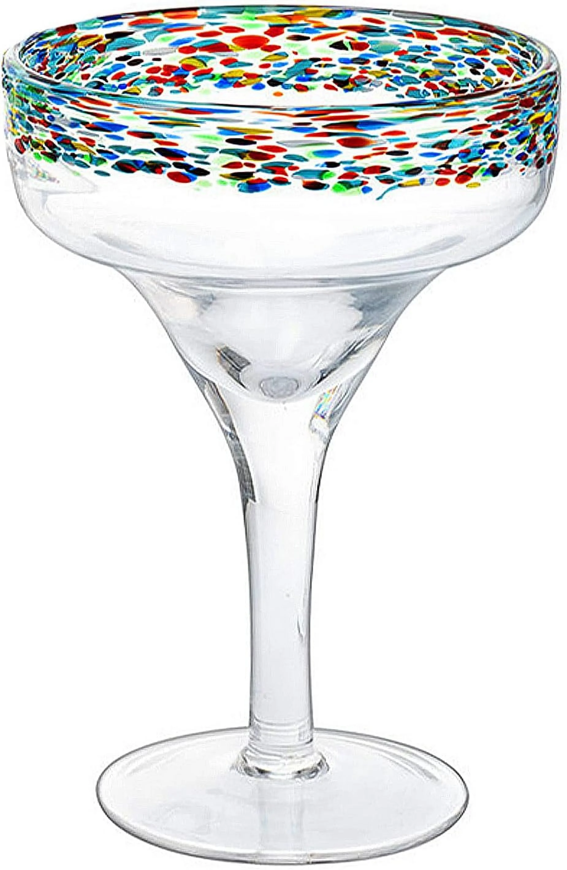 TWS Mexican Margarita Hand Blown Glasses by The Wine Savant - Set of 4, 16oz, Confetti Rim, Dishwasher Safe