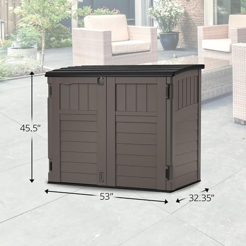 Suncast Outdoor Storage Shed for Backyard and Garden, Horizontal, 4' x 2.5', Stoney Grey - Portable Utility Deck and Cabinet for Tools, Equipment, and Garbage