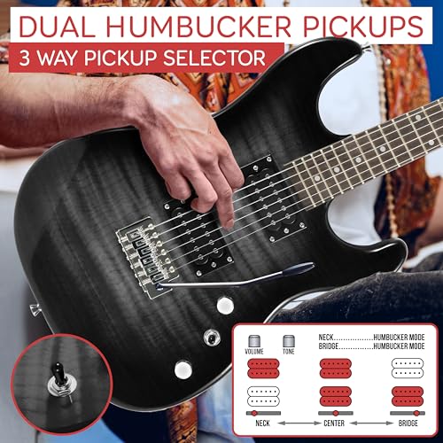 Pyle Electric Guitar Kit with Amp, Full Size Instrument with Humbucker Pickups, Guitarra Electrica Amplifier and Beginner Bundle Accessories, 39