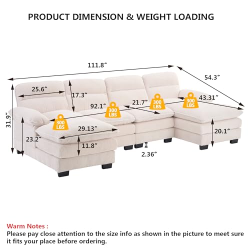 Aoowow Corduroy Loveseat Sofa Couch with Ottomans,Luxury Modular Sectional 2 Seater Sofa with Deep Seat,Modern Cloud Sofas with Throw Pillows for Living Room (Grey, Loveseat with Ottoman)