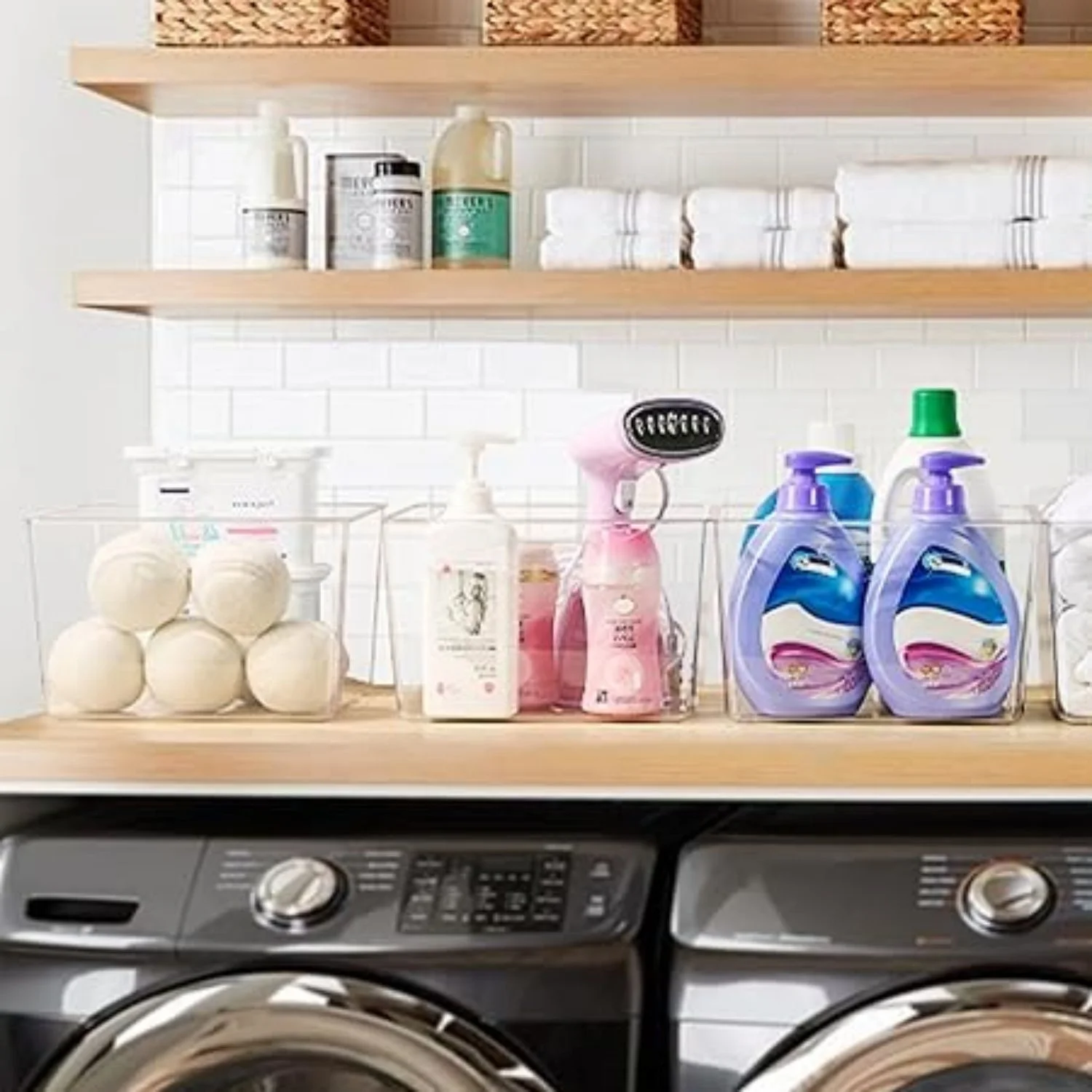 4 Pack Extra Large Clear Plastic Storage Bins,11x11 Cube Acrylic Organizer Square Containers with Handle for Pantry,Closet,LaundryRoom,Kitchen,Bathroom,UnderSink Organization