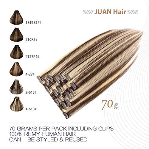 Clip in Hair Extensions Real Human Hair 70G Dark Brown 100% Remy Human Hair Clip in Extensions Soft Silky Straight 7pcs 16clips One Pack (22 Inch #2) Brown Hair Extensions
