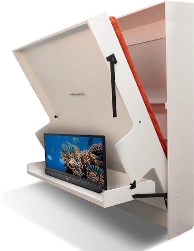 Murphy Bed with Desk, Ideal Bedroom Furniture for Small Spaces, Horizontal & Vertical Pull-Out Beds and Space Saving Furniture, Foldable Beds (Summerflame, Horizontal Queen)