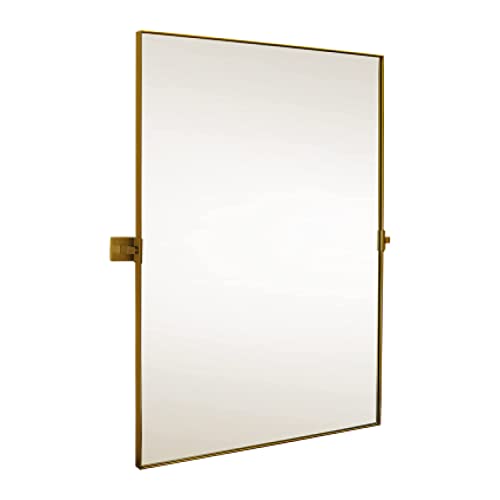 Hamilton Hills 24x36 inch Gold Metal Framed Rectangular Pivot Mirror for Wall | Beveled Frame Vanity Mirror Wall Decor | Wall-Mounted Bedroom, Bathroom Mirror with Hinges Brackets Included