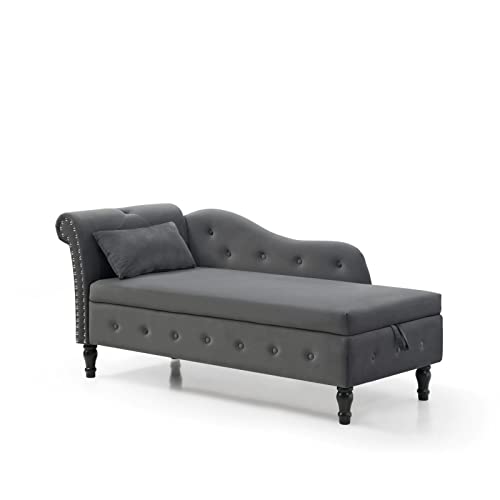 Indoor Modern Tufted Velvet Upholstered Chaise Lounge with Storage, Sleeper Sofa for Living Room Bedroom