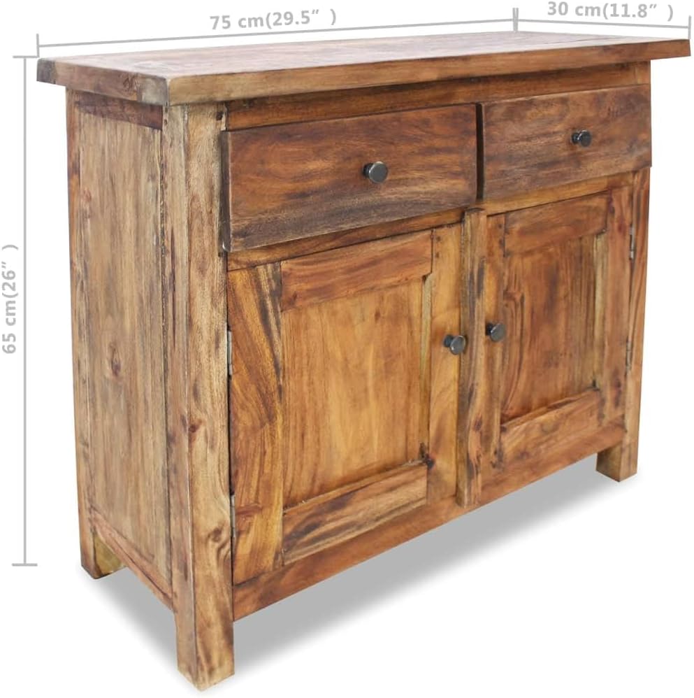 Farmhouse Style Rustic Sideboard - Reclaimed Solid Wood Console Table for Narrow Storage Cabinet - Vintage Charm and Elegance in Reclaimed Wood Furniture-Brown