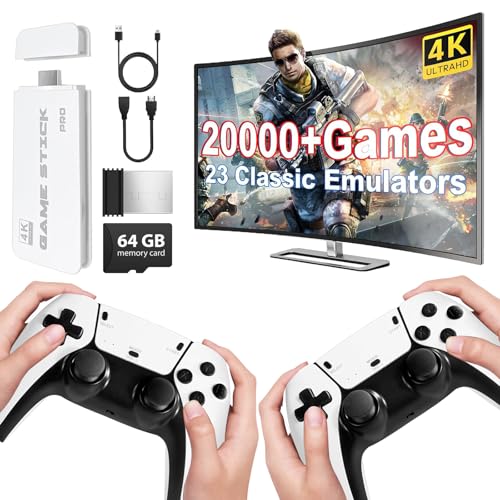 Wireless Retro Game Console, Retro Game Stick 4k HDMI Output Built-in 20,000+ Games 23 Emulators, Plug & Play Retro Game Stick for TV, Dual 2.4G Wireless Controller
