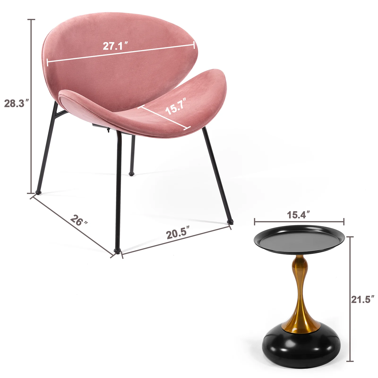 FAGAGA Velvet Accent Chair Set of 2 with End Table, Living Room Armless Chairs with Soft Seat for Bedroom Reading Room Waiting Room (Pink)