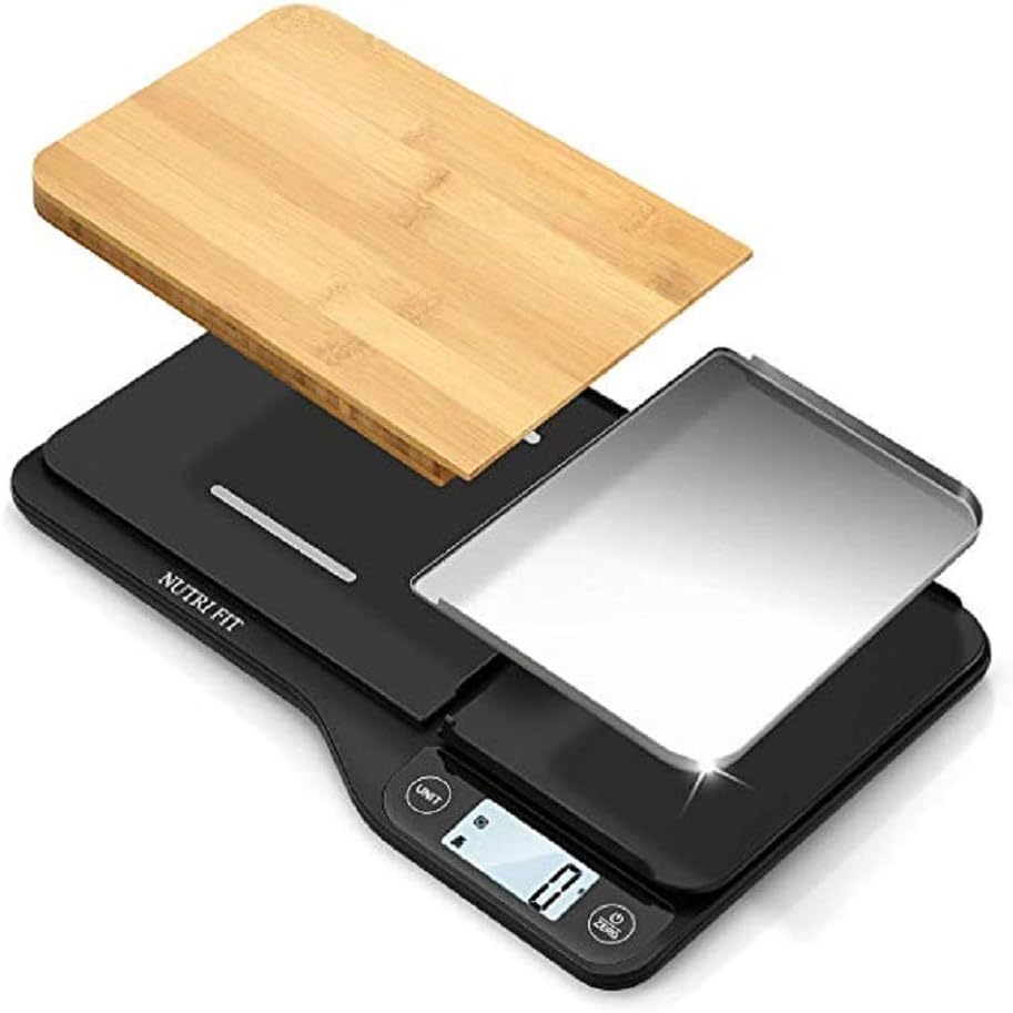 NUTRI FIT Food Scale - 3 in 1 Digital Kitchen Scale, Weight Grams and Ounces with Removable Cutting Board & Tray, LCD Display, 11lb 5kg, Easy for Cooking Baking & Meal Prep, Batteries Included