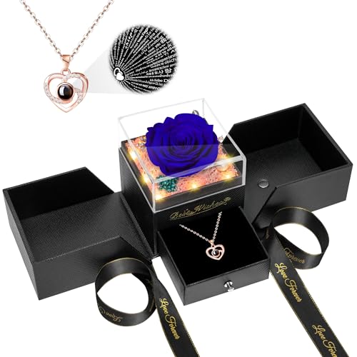 Mothers Day Rose Gifts for Mom,Birthday Gifts for Women,Preserved Red Rose Flower with Necklace and Light,Mom Present for Women,Real Flower for Her,Wife,Grandma,Anniversary,Valentines