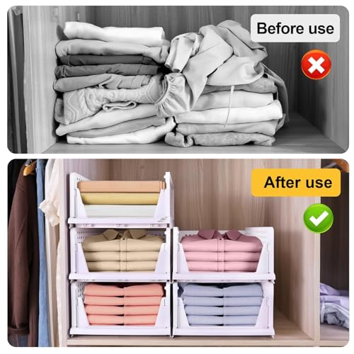 Stackable Plastic Storage Basket - Foldable Closet Organizers and Storage Box Bins Drawer Shelf Storage Container for Cupboard Wardrobe Kitchen Bathroom Office ( 5 * 5L) (White, Large)