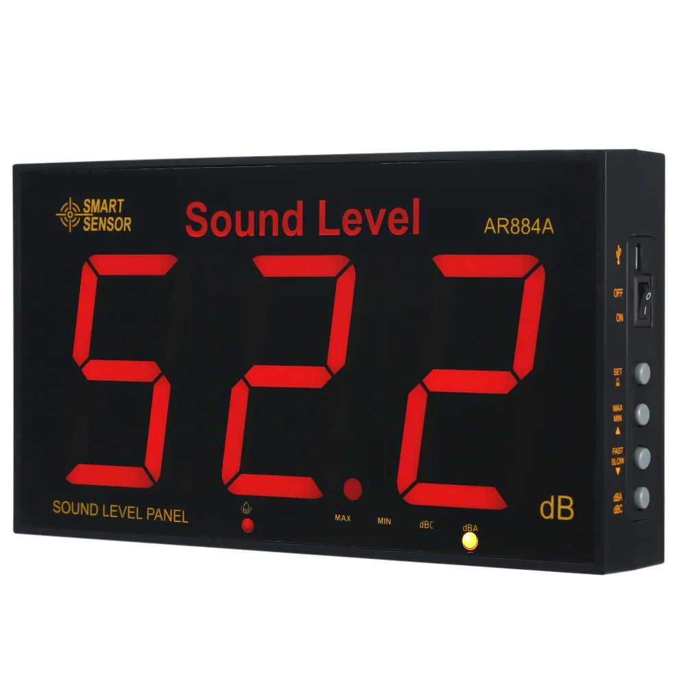 SMART SENSOR AR884A Sound Level Meter with Large LCD Screen Wall Mounted Digital Sound Level Meter Digital Noisemeter Decibel Monitoring Tester Noise Measuring Instrument 30-130dB Measuring
