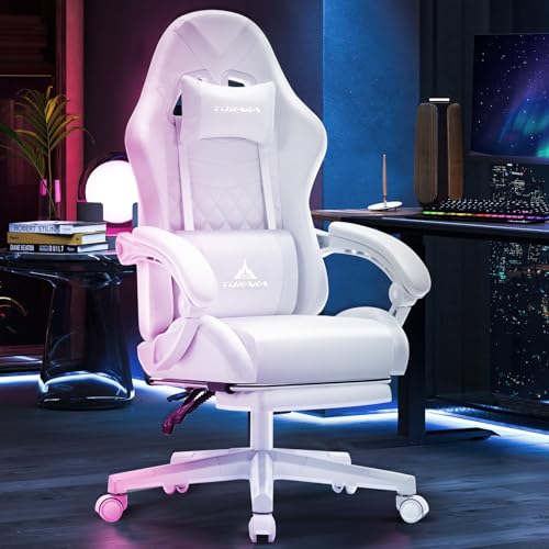 Gaming Chair,Ergonomic Massage Computer Office Desk Chair with Footrest,Pocket Spring Cushion,Reclining Leather Adjustable Gamer Chair with Headrest and Lumbar Support,Black