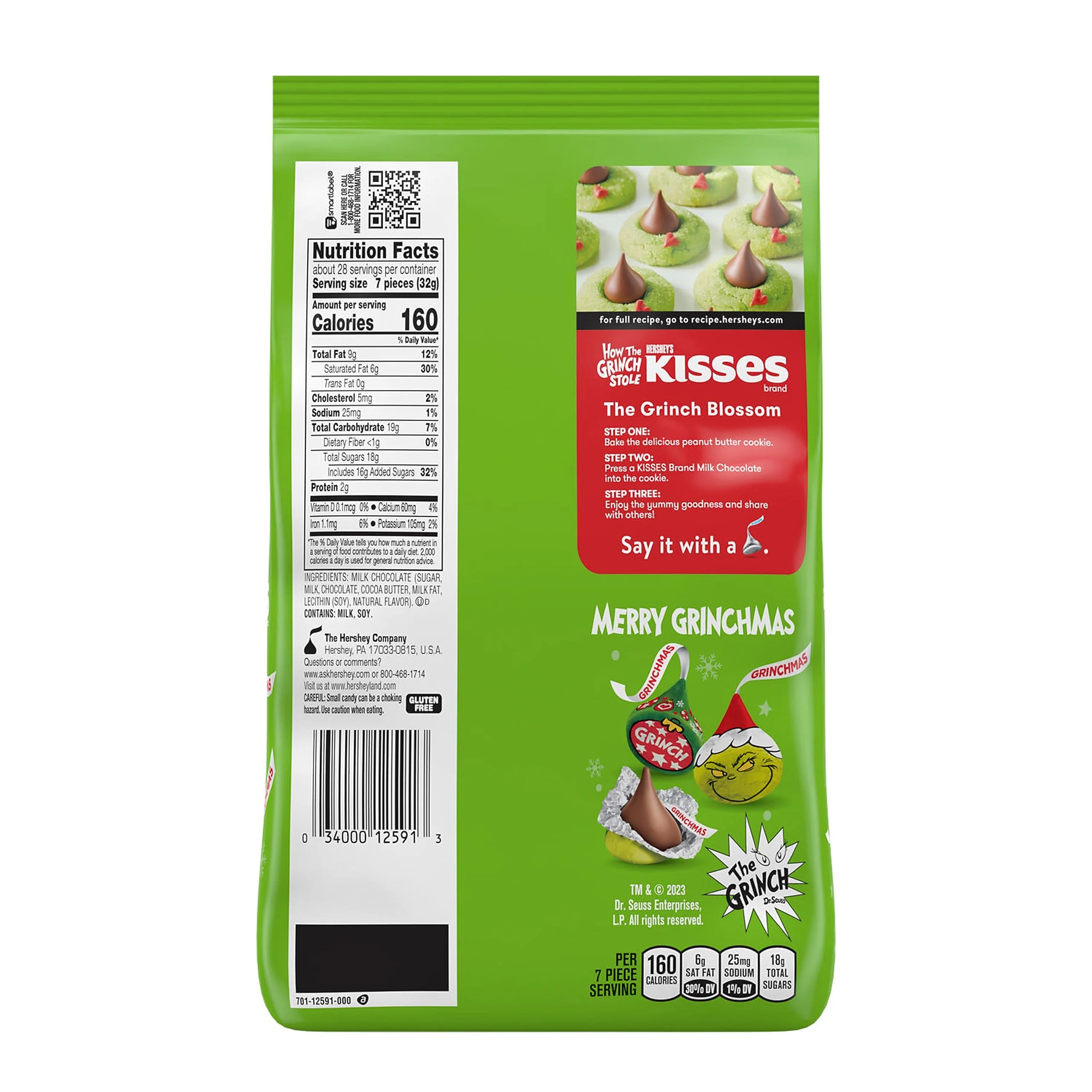 Hershey,S Kisses Grinch Milk Chocolate, Christmas Candy Bag, 32.1 Oz