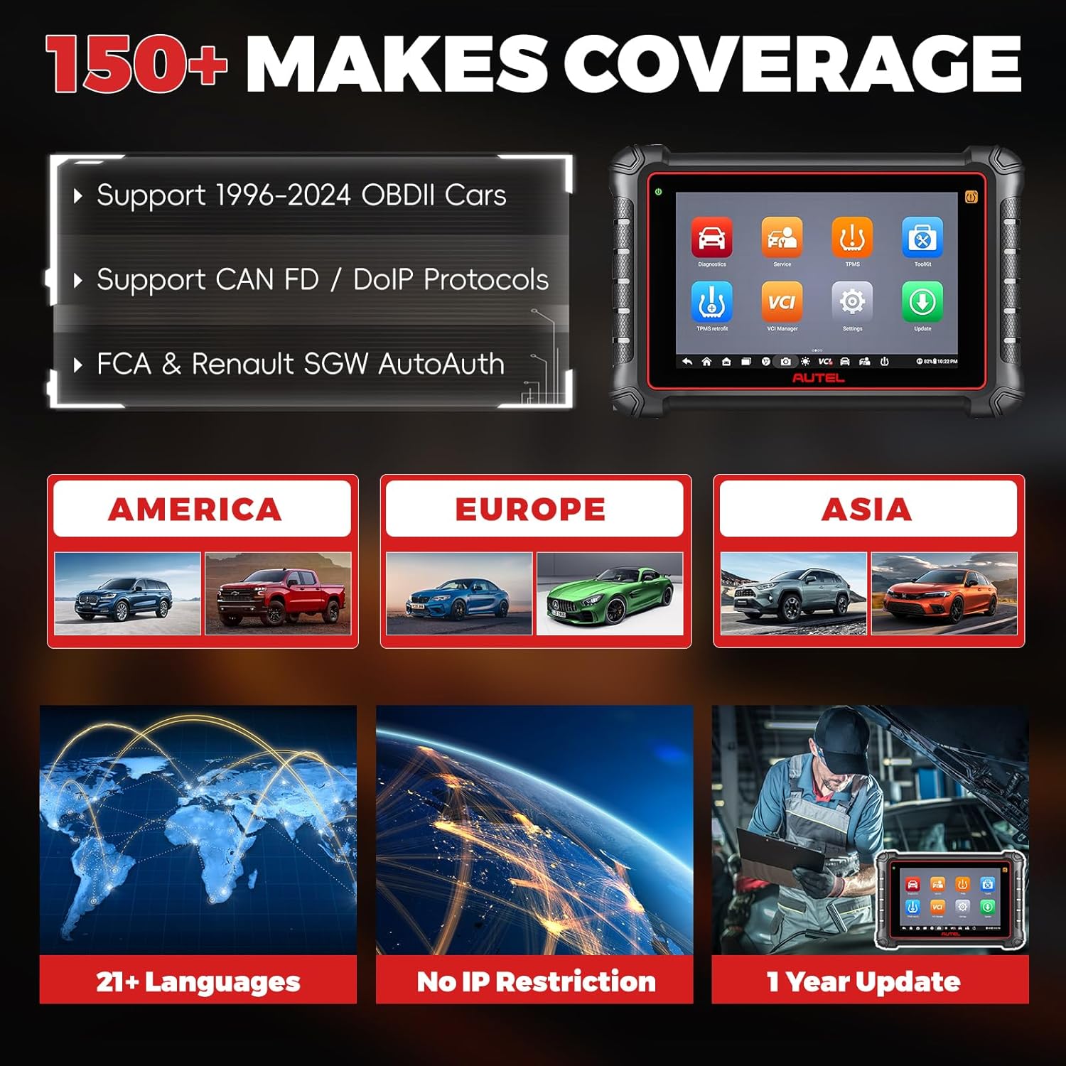 Autel Scanner MaxiCOM MK900, 2024 Upgrade from Autel MK808S & MaxiCheck MX900 Bidirectional Scan Tool, 40+ Service All System Diagnostic Tool