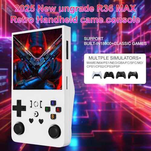R36Max Retro Handheld Game Console,4-inch IPS OCA HD MIPI Screen, Open Source Linux System and 18000+ Games, Built-in 64GB TF Card Portable Video Gaming Console. (Black)