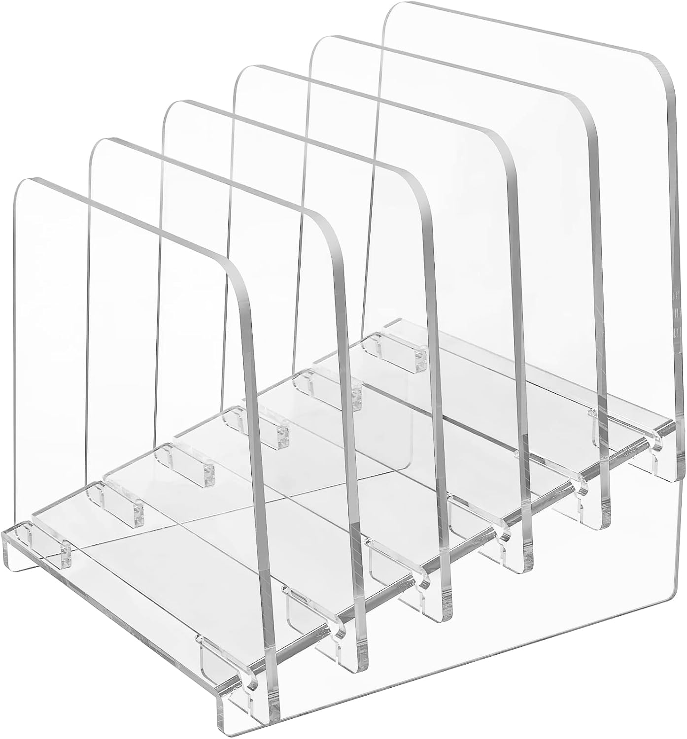 MaxGear Desk File Organizer, 5-Section Vertical File Folder Holder Stand Incline File Organizer, Acrylic File Folder for Desk, File Organizer Sorter Rack Document for Office School Home, Clear