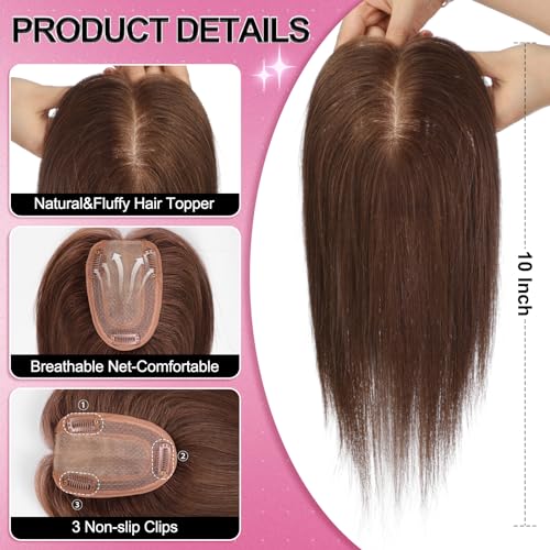 Human Hair Toppers For Women, 100% Remy With Bangs, 150% Density Silk Base Clip In 7 * 13cm Topper 10 inch 35g - Black