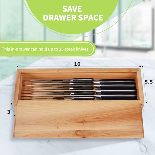 Kitchen Knife Storage Box with Lock - Kids Safe In Drawer Knife Block, Wooden Sharp Knives Holder & Organizer, Multi Purpose Knife Lock Box, Knife Storage Alternative (Knives Not Included)
