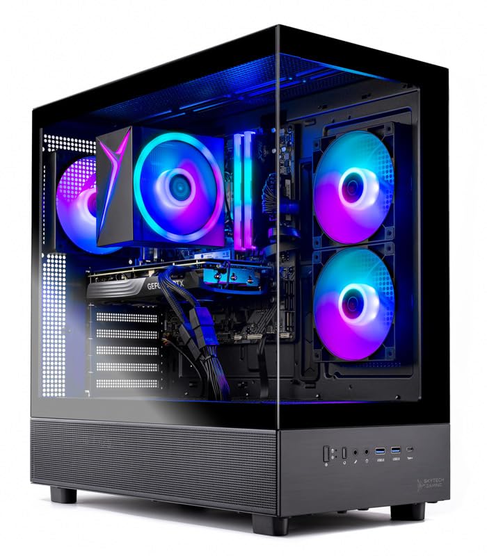 Skytech Gaming Azure 3 Desktop PC, Ryzen 5 9600X 3.9 Ghz (5.4GHz Turbo), NVIDIA RTX 5060 Ti 16GB, 1TB Gen4 NVMe SSD, 16GB DDR5 RAM 5200, 650W Gold PSU, Wi-Fi, Win 11